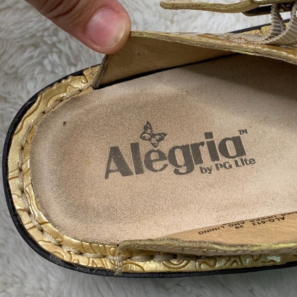 Alegria ALG-513 Women's Classic Beige Gold Leather Mules Slip On Clogs Size 39 - Picture 12 of 13